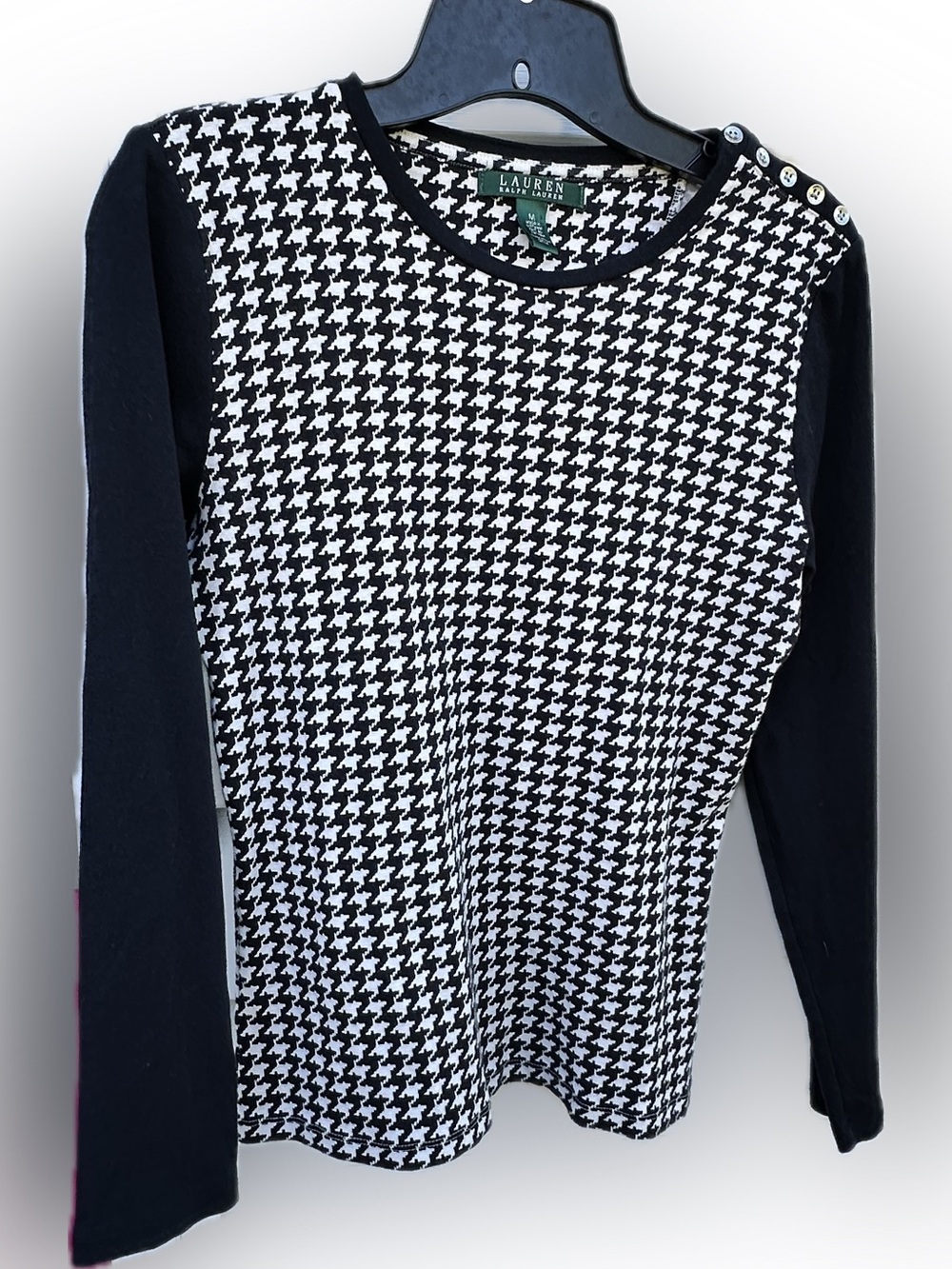 Lauren Ralph Lauren Black and White Houndstooth Crewneck Sweater